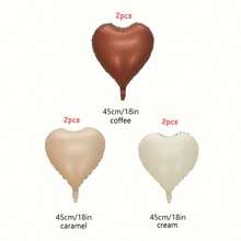 6pcs 18-Inch Cream, Coffee, Caramel Heart-Shaped Foil Balloons Set, Vintage Color Palette Birthday Party Decoration, Halloween, Christmas, New Year Decoration, Wedding, Engagement Ceremony, Valentine's Day Party Atmosphere Balloons - View 3