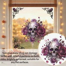 1pc Gothic-Style Halloween Window Sticker, Featuring Rose Skulls, Withered Trees, And Spider Webs Patterns. It Is Reusable And Suitable For Indoor Home Decoration, Store Windows, Autumn Horror-Themed Parties, And Window Decorations. - Multicolor - View 10