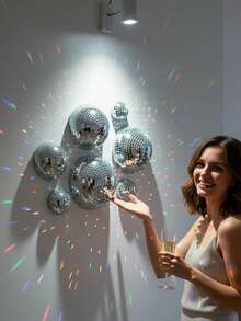 Disco Ball Wall Decor, Hemispherical Reflective Mirror Wall Art, Self-Adhesive Silver Mirror Disco Ball Set, Living Room Balcony Sunlight Refraction Decoration, Shiny Personalized Party Decor, Suitable For Home Bedroom Birthday, Silver - Multiple Styles - View 8