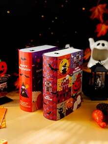 Halloween Gift Box Book-Shaped Packaging Box, Creative Pumpkin & Witch Pattern, Eerie Holiday Jewelry Storage Box, Mysterious Party Favor Supplies, Unique Room Desktop Decor, Novelty Display Box - Multicolor - View 4