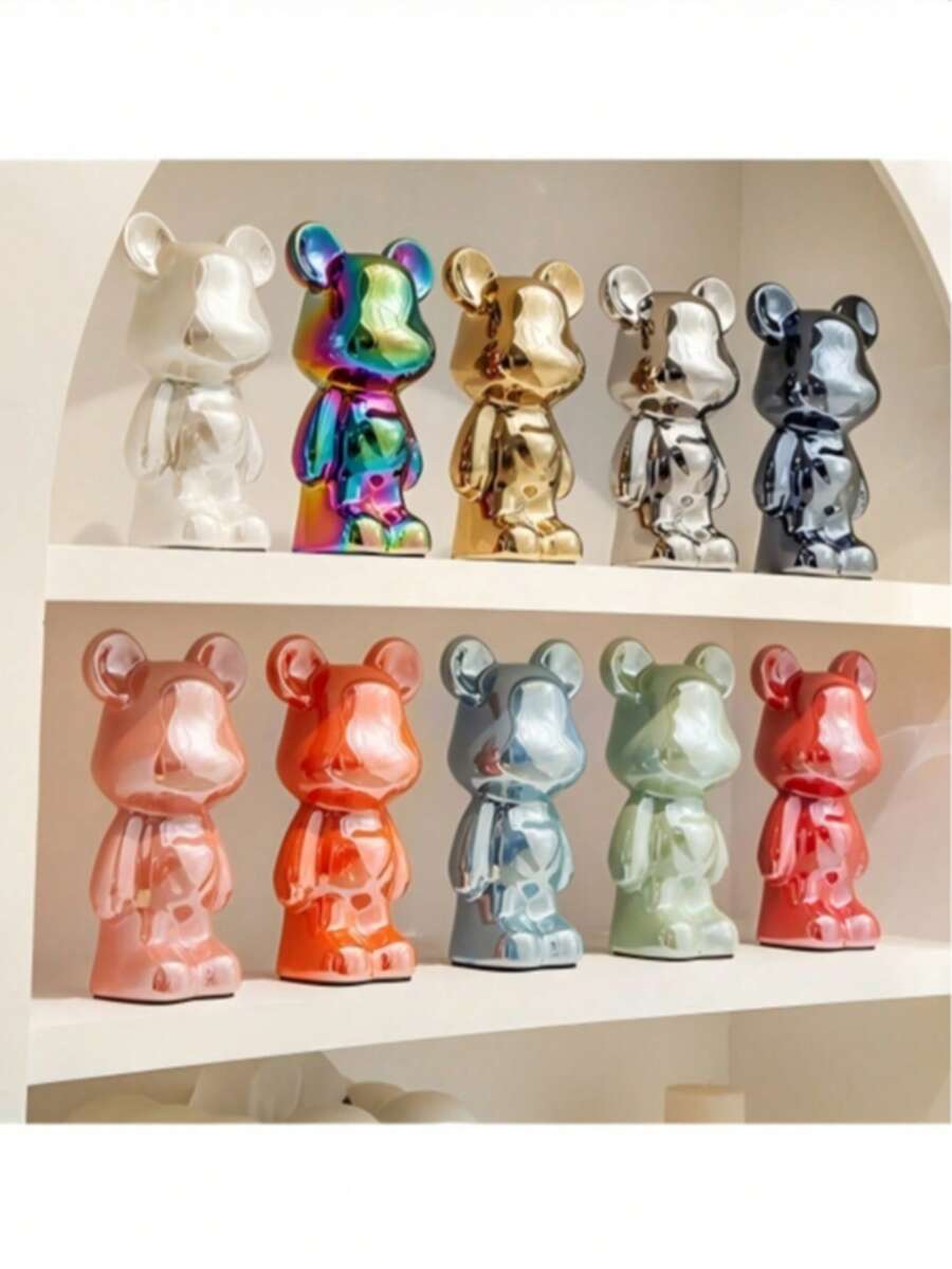 18cm Ceramic Cute Heart-Shaped Teddy Bear Figurine, Cartoon Design, High-End Decor, Suitable For Living Room, Cabinet, TV Stand And Bar Display - 1PC - View 1