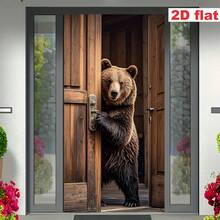 2D Flat Banner 1pc, Polyester Material, Door Frame Banner, 2D Door Banner, Hungry Brown Bear Opening Door, Door Cover Banner, Polyester Material, Multi-Functional Hanging Decoration, No Electricity Required, Suitable For Most Doors Universal Use, Seasonal Party Decoration - Multicolor - View 11