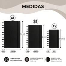 Caderno Agenda Inteligente Anotação Disco Removíveis A6 com Elástico 80 Folhas - kit b5+a5 vermelho - Visão 3