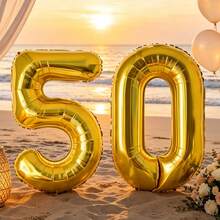 2pcs Gold Number 50 Foil Balloons, Large Number 50 Polyester Film Balloons, 50th Birthday Party Decorations, 50th Anniversary Photo Backdrop Supplies For Boys And Girls, Birthday Wedding Anniversary Celebration Metallic Gold Number Balloons - Gold - View 6