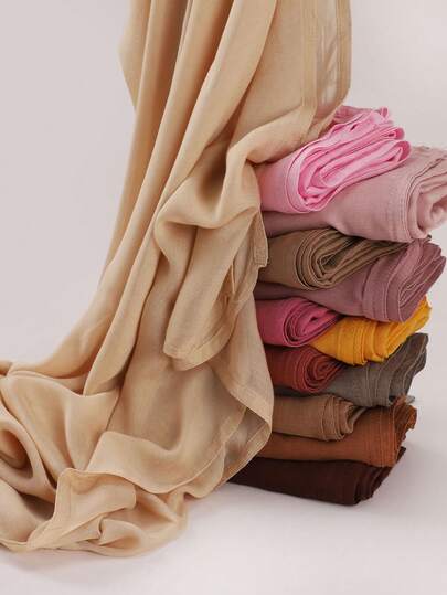 1pc Women's Elegant Modal Soft Breathable Solid Color Long Hijab Scarf Headband For Abaya Accessories Veiled Clothes