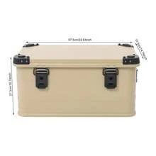 Conteneur de rangement en aluminium de 50 L avec clés et poignée latérale, conteneur rigide pour organiser le matériel de cuisine de camping, boîte de rangement portable pour les voyages en extérieur avec couvercle et sangles de suspension - Kaki - Voir 11