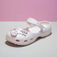 Ballet Style Perforated Flat Mary Jane Sandals For Girls, Cute Decorative Summer Outdoor Wear 2026 New Soft Sole Non-Slip Breathable Durable Comfortable Slip-On Hollow Beach Sandals Slouchy Shoes For Spring And Autumn - Pink - View 9