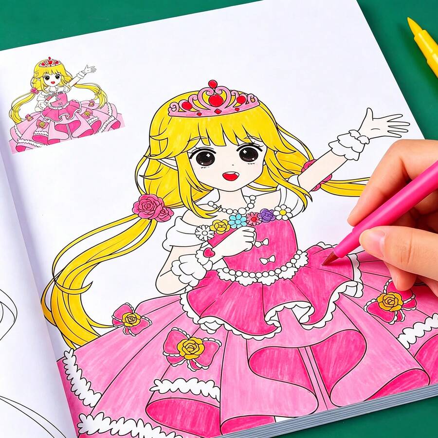 2 Random Princess Coloring Book For Girls 3+ Features Fashion, Forest, Bride, Cake & Magic Girls. Large Easy Pages, Thick No-Bleed. Stress-Relief, Early Learning. Ideal Gift - 2 Girls' Coloring Book - View 1