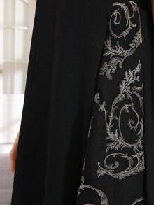 Heavy Gold Embroidery Arabic Women's Black Elegant Dress, JALABIA Gold Tassel Round Neck Short Sleeve Minimalist Style Dress, 2026 Summer Casual Wear - Black - View 9