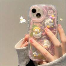1pc Transparent Gradient Pink Wave Soft Shell 3D Yellow Hat White Duck Cake Gift Ribbon Pattern Full Coverage Anti-Scratch Phone Case Compatible With 17/17 Pro/17 Pro Max, 16/15, 15 Pro Max, 13/14/11/12/14 Pro Max, XS/XR/X/8/7/8 Plus/7 Plus, Galaxy S22/23/24/S25/S26/A04/A36/A06/A07/A17/A15/A16/A24/A25/A34, Note 7/8/9/10/11/12/13/14, 13C/14C/A5, Honor X, HW, C53 C55, Spring Birthday Gift, Anniversary Gift - Transparent - View 4