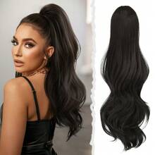 7JHH WIGS 28-Inch Long Black Body Wave Ponytail Extension For Women Drawstring & Clip-In Secured, Synthetic Hairpiece Perfect For Everyday Styling Use, Halloween - Black - View 8