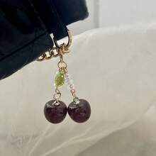 Sweet Cherry Crystal Beaded Pendant, Creative Flip Bag Zipper Charm, Phone Chain, Notebook Decoration, Bag Accessory - Multicolor - View 4