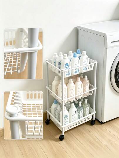 Three-Tier Hollow Mobile Storage Cart, Smooth Pushing And Pulling With Universal Wheels, Draining And Breathable, Suitable For Both Kitchen And Bathroom, Easy To Assemble And Disassemble, Multiple Colors Available