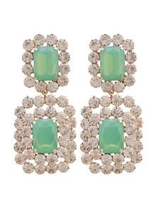 1 Pair Elegant Drooping Green Protein K9 Glass Gemstone Stud Earrings, Gold-Plated Copper Base, Perfect For Daily Wear, Weddings And Parties, Fashion Clip Earrings, Glass Gemstone Earrings, Novel Earrings - Style 1 - View 16