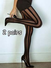 1/2/3 Pairs Women's Summer Thin Breathable Fruit Watermelon Striped Stockings - Black - View 12