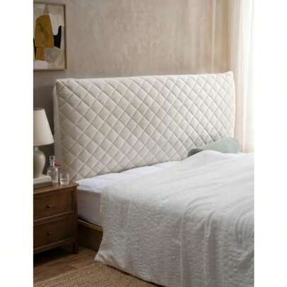 Velvet Bed Headboard Cover Slipcover - Stretch Quilted Thicken Dustproof Protector For Queen/King, Washable Decorative Headboard Cover For Bedroom Beige, 67x27.5 Inch