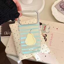 Funda de teléfono GUCADI con diseño de rayas de bloques de color y frutas de verano, compatible con Apple 17 Pro, 16, estilo fresco, 17 con cordón, 15 único, creativo, geométrico, fresco, estilo de bloques de color, nicho, estilo. - Verde y amarillo - Ver 4
