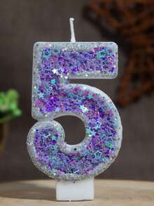 1 pezzo Candela numero 0-9 con pentagramma glitterato viola, stile principessa, stile girly, fatta a mano fai-da-te, decorazione per torta di compleanno per bambini - Lilla Viola - Visualizzare 14