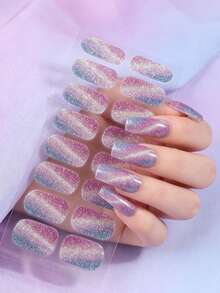 1pc Gradient Cat Eye Glitter Nail Stickers, Waterproof Self-Adhesive Y2K Luxury Versatile Wear-Resistant Full Nail Decals - 彩色 - 查看 7