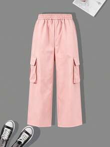 Street Sweet Style Utility Letter Print Crew Neck Sweatshirt + Casual Utility Pants, Women's Versatile Autumn/Winter Daily 2-Piece Set - Grey - View 7