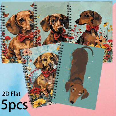 Set de 5 cuadernos espiral A5, perfecto para tareas de oficina diarias, con diseño lindo de perro y flores, adecuado para cualquier ocasión, temporada de regreso a la escuela, útiles escolares, útiles de oficina