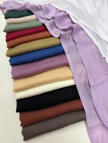 1 pieza Pañuelo musulmán de borde ancho de doble cara, casual, cómodo, versátil, de unicolor, delgado, transpirable, suave, para uso diario, vacaciones y viajes, envoltura para la cabeza, primavera y verano, nuevo pañuelo para mujer - Multicolor - Ver 4