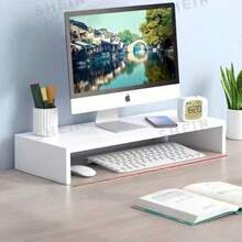 1 pieza Soporte para monitor de computadora, elevador de computadora de escritorio, base de monitor y soporte para portátil, disponible en blanco y madera natural. Esta es una caja de almacenamiento de escritorio con cajón, esencial para oficina y dormitorio, se puede usar para almacenar artículos de escritorio o como estante de exhibición. Perfecto para escritorio de dormitorio, escritorio de oficina y estación de trabajo de estudiante, ayuda a organizar artículos y mejorar el espacio. - Multicolor - Ver 1