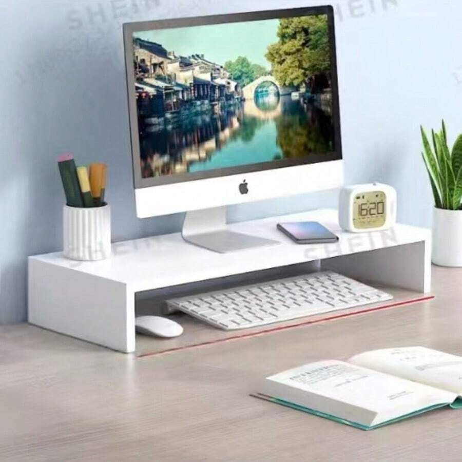 1 pieza Soporte para monitor de computadora, elevador de computadora de escritorio, base de monitor y soporte para portátil, disponible en blanco y madera natural. Esta es una caja de almacenamiento de escritorio con cajón, esencial para oficina y dormitorio, se puede usar para almacenar artículos de escritorio o como estante de exhibición. Perfecto para escritorio de dormitorio, escritorio de oficina y estación de trabajo de estudiante, ayuda a organizar artículos y mejorar el espacio. - Multicolor - Ver 1