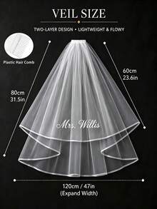 Customizable Double Layer Bridal Veil, Personalized Name Customization, Bachelorette Party And Wedding Accessory, Gift For Bride - Multicolor - View 7
