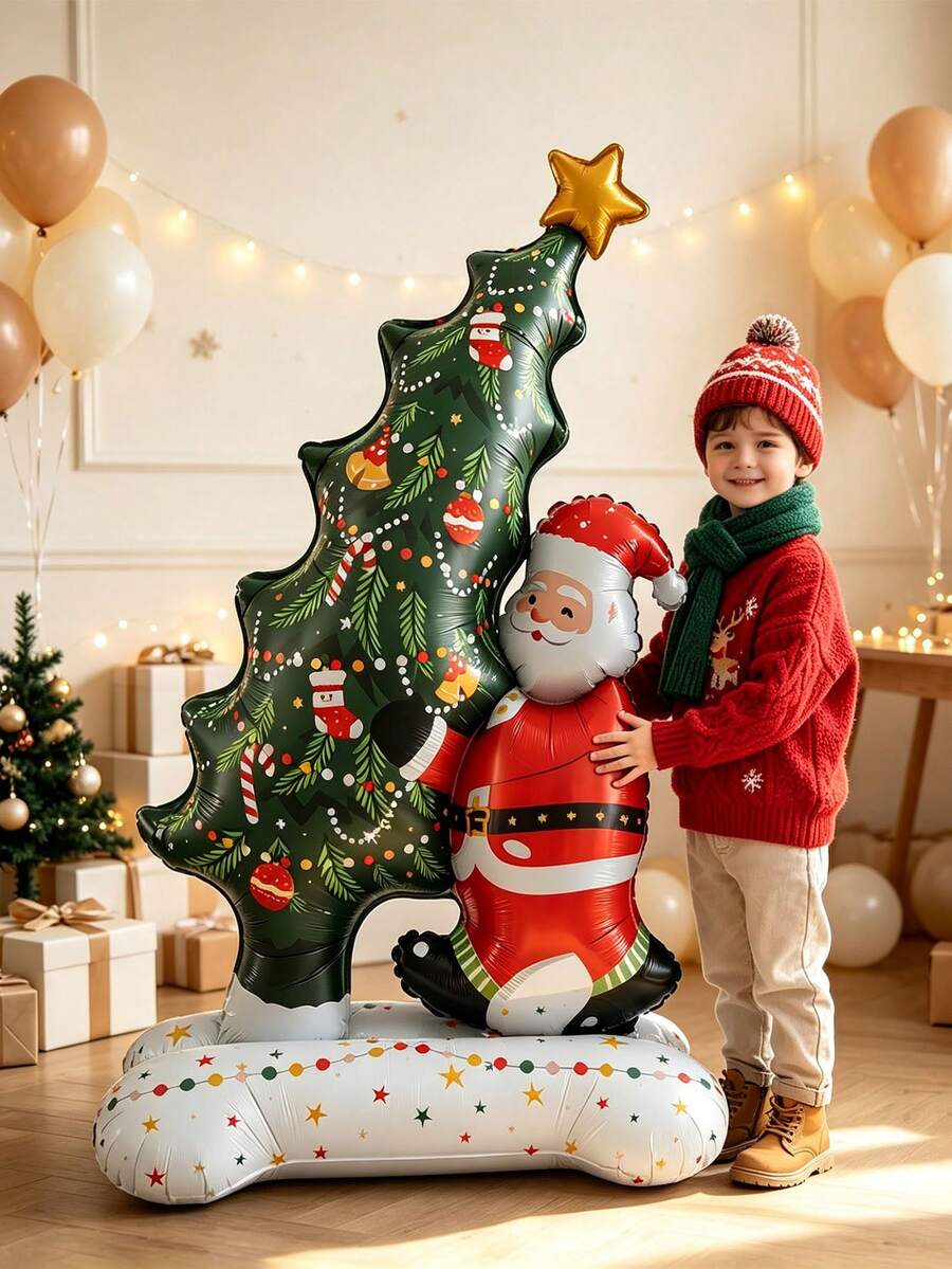 1pc 150cm Extra Large Santa Claus Christmas Tree Shaped Base Cartoon Aluminum Foil Balloon - View 1