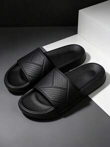 Men's Casual Slippers, Summer Comfortable Lightweight Slides, Round Toe Men's Slippers, Fashionable Outdoor Beach Vacation Pool SPA Leisure Area Sandals For Men - Black - View 2
