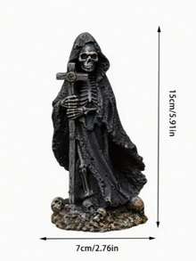 1件復古惡魔骷髏與十字架萬聖節裝飾品，恐怖樹脂工藝，宗教主題桌面擺飾 - 1PC - 查看 3