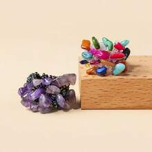 1PC Synthetic Chip Flower Stretch Ring, Handmade Beaded Floral Cluster Elastic Ring, Boho Stackable Cocktail Jewelry Gift - Stackable Crushed Stone Ring - View 3