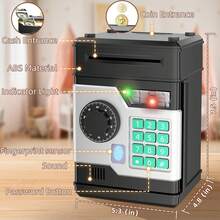 Automatic Electronic Piggy Bank Boys And Girls, Simulated Password & Fingerprint Dual Unlock Design, Large-Capacity Money Storage Toy, Educational Birthday Kids Aged 3-10, Classic Black Style - Black - View 3