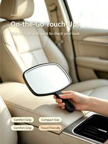 1pc Handheld Mirror With Handle, Designed For Hair Salon, Square Black Portable Mirror, Bathroom Shaving Mirror, Hangable, Multiple Colors Available, Home Decor Mirror, Student Dorm Portable Makeup Mirror - Multicolor - View 4