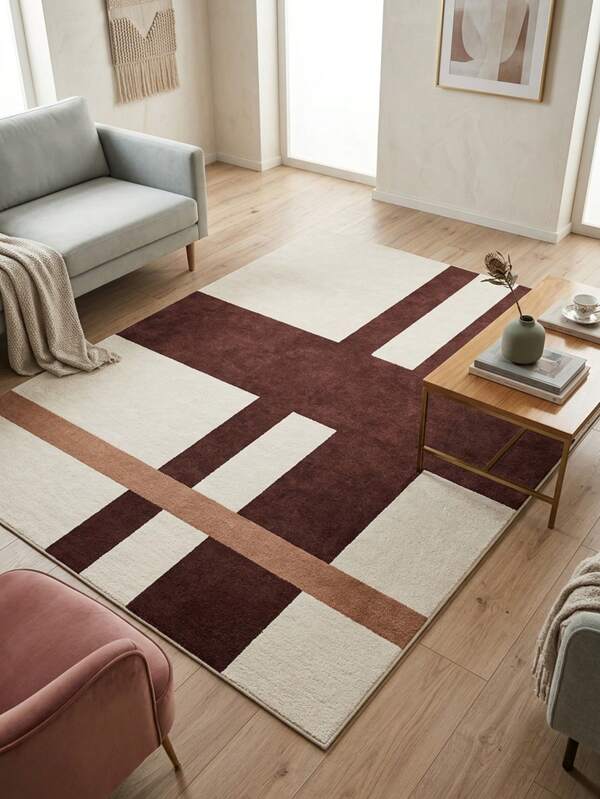 1 buah Karpet Persegi Panjang Desain Geometris Minimalis Modern Nordik - Bahan Imitasi Kasmir Lembut, Dapat Dicuci dengan Mesin, Cocok untuk Ruang Tamu, Kamar Tidur, Lorong, Kamar Mandi, Koridor, Teras, Dapur, Dalam/Luar Ruangan, Keset Lantai Ukuran Besar Sepanjang Musim, Dekorasi Rumah