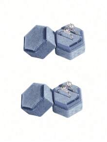 1/2pcs Premium Velvet Hexagon/Octagon Double Ring Jewelry Box, Mother's Day/Valentine's Day/Friend's Birthday Gift - Multicolor - View 9