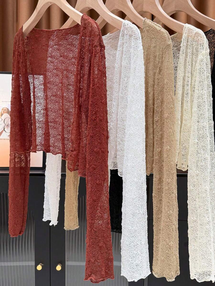 1 chiếc khăn choàng che nắng ren rỗng hở trước cho nữ, màu đen trắng mơ - Nhiều màu - Xem 1
