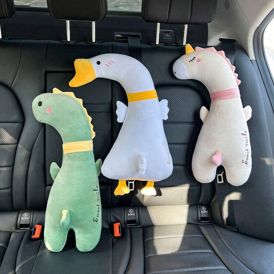 1pc Car Seat Belt Green, White, And Pink Shoulder Protection Covers - Large Size, Long Length, Polyester Material, Cute Animal Designs, Comfortable And Stylish, Perfect For Youngsters' Cars