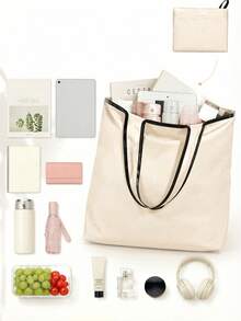 Sac cabas blanc à la mode avec initiale artistique A-Z noire, design avec bordure noire, matériau en taffetas enduit de polyester, sac de courses pliable et portable, sac cabas grande capacité pour femmes avec design facile à plier, convient pour un usage quotidien, les voyages, les vacances, l'école, la rentrée scolaire, le travail et les courses, chariot multifonctionnel, poignée robuste, cadeau pour la fête des enseignants, saison de la rentrée scolaire, fête de l'indépendance, voyage de vacances - Multicolore - Voir 11
