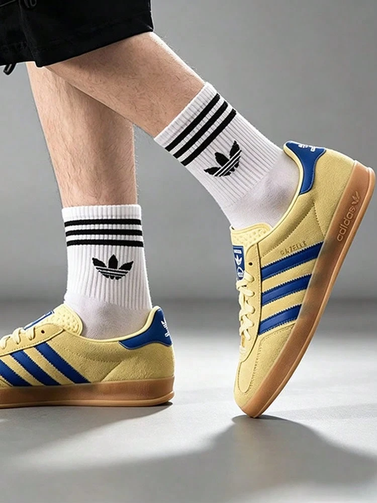 Adidas Originals GAZELLE INDOOR Comfortable Versatile Thin Sole Low-Top Sneakers Unisex Yellow Blue - Yellow and Blue - View 1