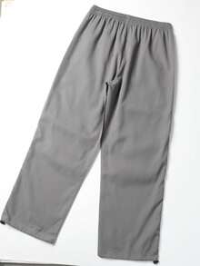 Men's Light Gray Drawstring Wide Leg Cargo Pants, White Contrast Trim Sporty Street Casual Long Pants With Zipper Pockets - Grey - View 5