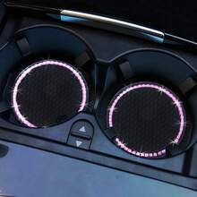 2pcs Car Cup Holder Coasters, Round Pink Rhinestone Decor, Non-Slip Silicone Cup Coasters - Diamond-studded Car Coasters - View 6