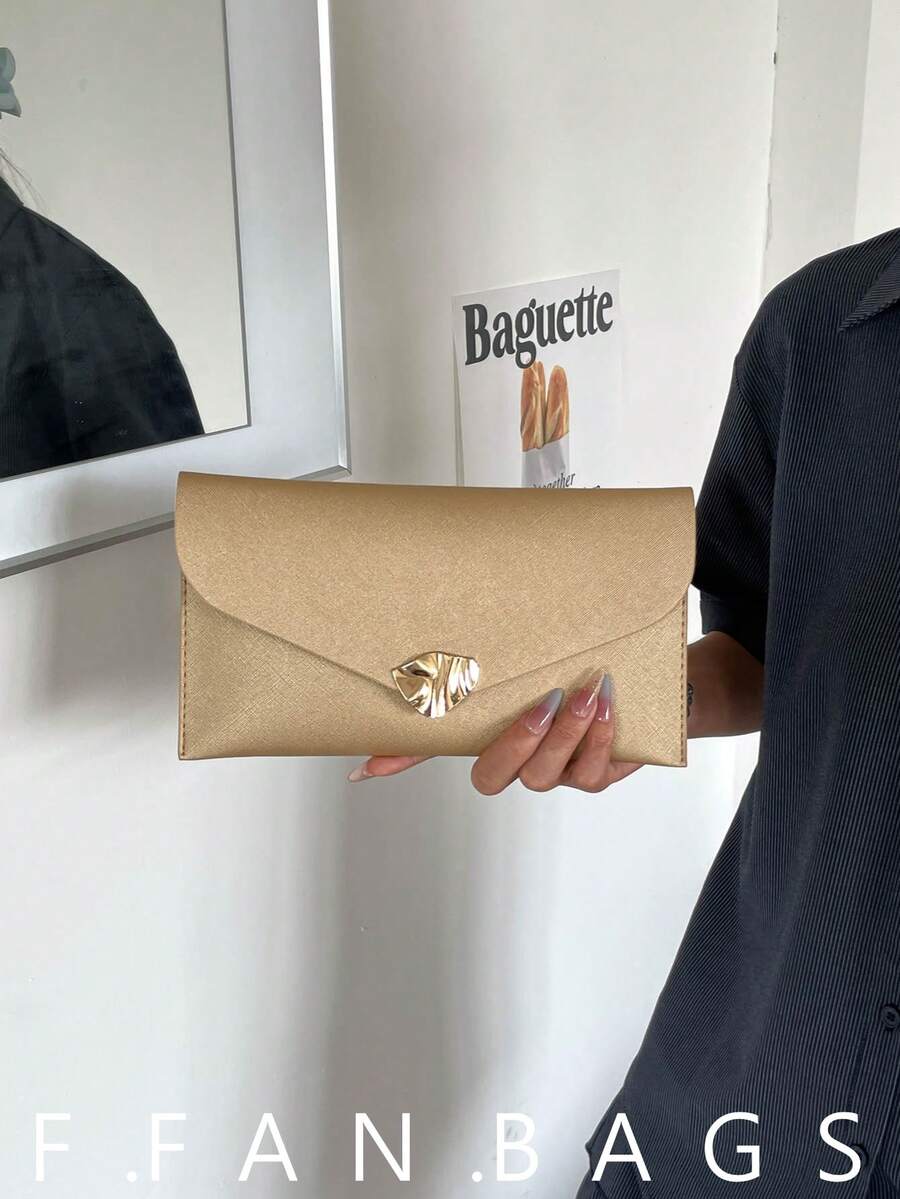 New Envelope Clutch Bag, Large Capacity Casual Fashion Minimalist Korean Style Chic Handbag For Women - Gold - View 1