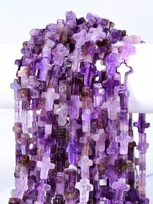 Yumfeel 6pcs Natural Amethyst Cross Beads 12*16mm Stone Beads DIY Necklace And Bracelet Jewelry Making Materials - Purple - View 4