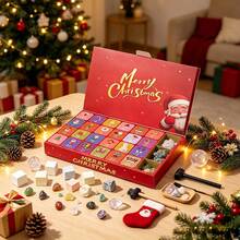 24-Day Christmas Countdown Advent Calendar With 24 Natural Raw Crystal Gemstones, Rock Mineral Specimen Assortment, DIY Collectible Educational Scienc - Christmas Countdown Box - View 3