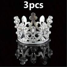 1/3pcs Mini Crown Cake Toppers - Elegant Pearl Tiara In Golden & Silvery, Perfect For Weddings & Birthdays - Plastic Crown Cake Decoration - View 9