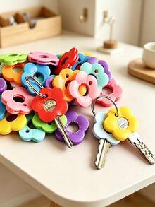 1/4/12 buah Penutup Kunci Elastis Warna-warni, Tutup Kunci Berbentuk Bunga, Mudah Diidentifikasi, Warna Acak, Cocok untuk Saudari dan Teman, Hadiah Hari Valentine/Hari Ibu/Ulang Tahun, Aksesori Dekoratif Musiman, Perlengkapan Liburan - View 3