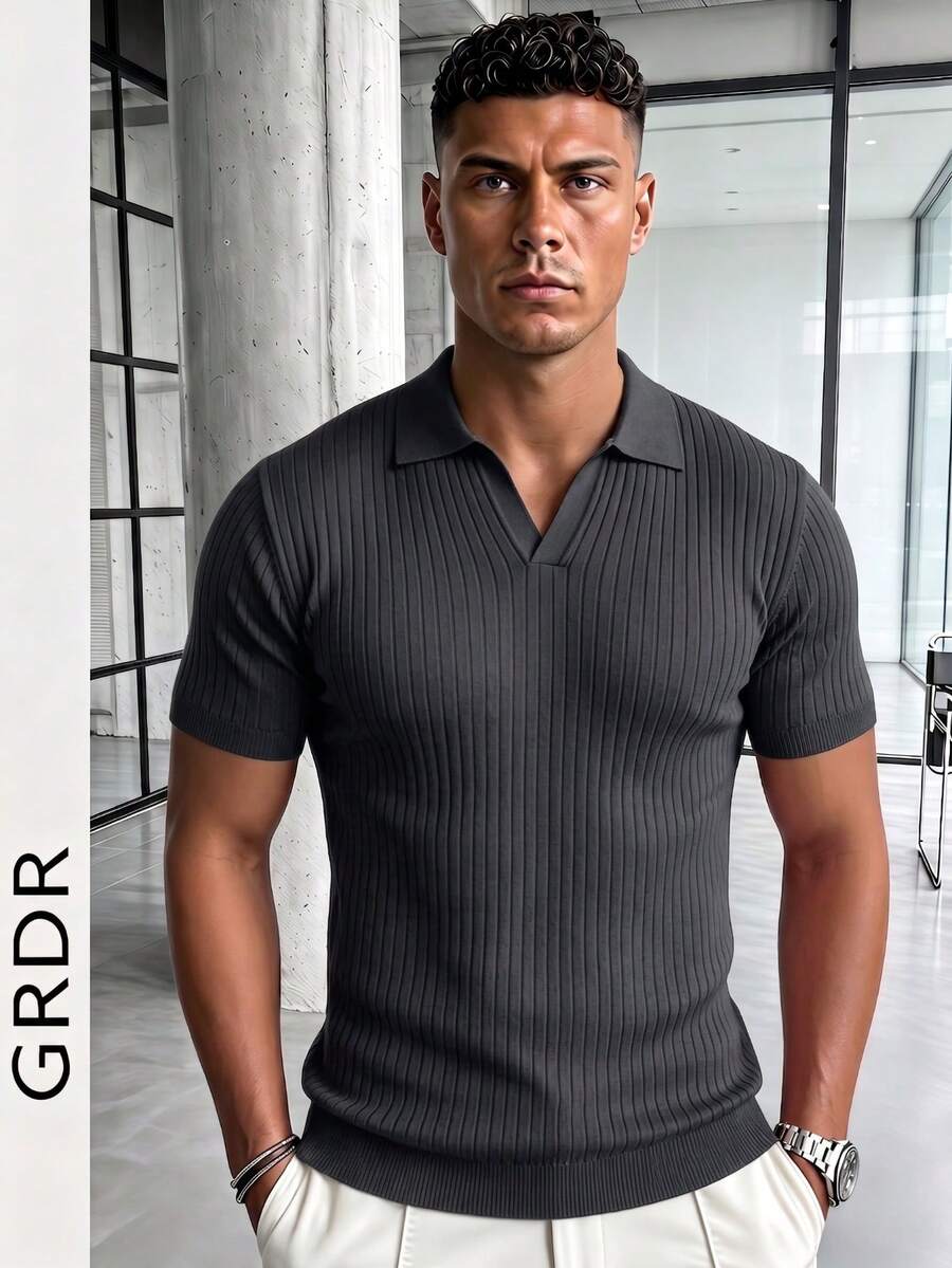 GRDR Men's Solid Color Short Sleeve Knit Sweater, Fashionable For Summer