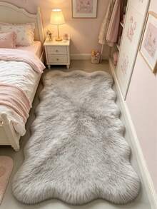 1pc Light Gray Wavy Edge Asymmetrical Area Rug, Decorative Carpet, Floor Mat, Living Room Rug, Bedroom Rug, Universal Carpet - Light Grey - View 2